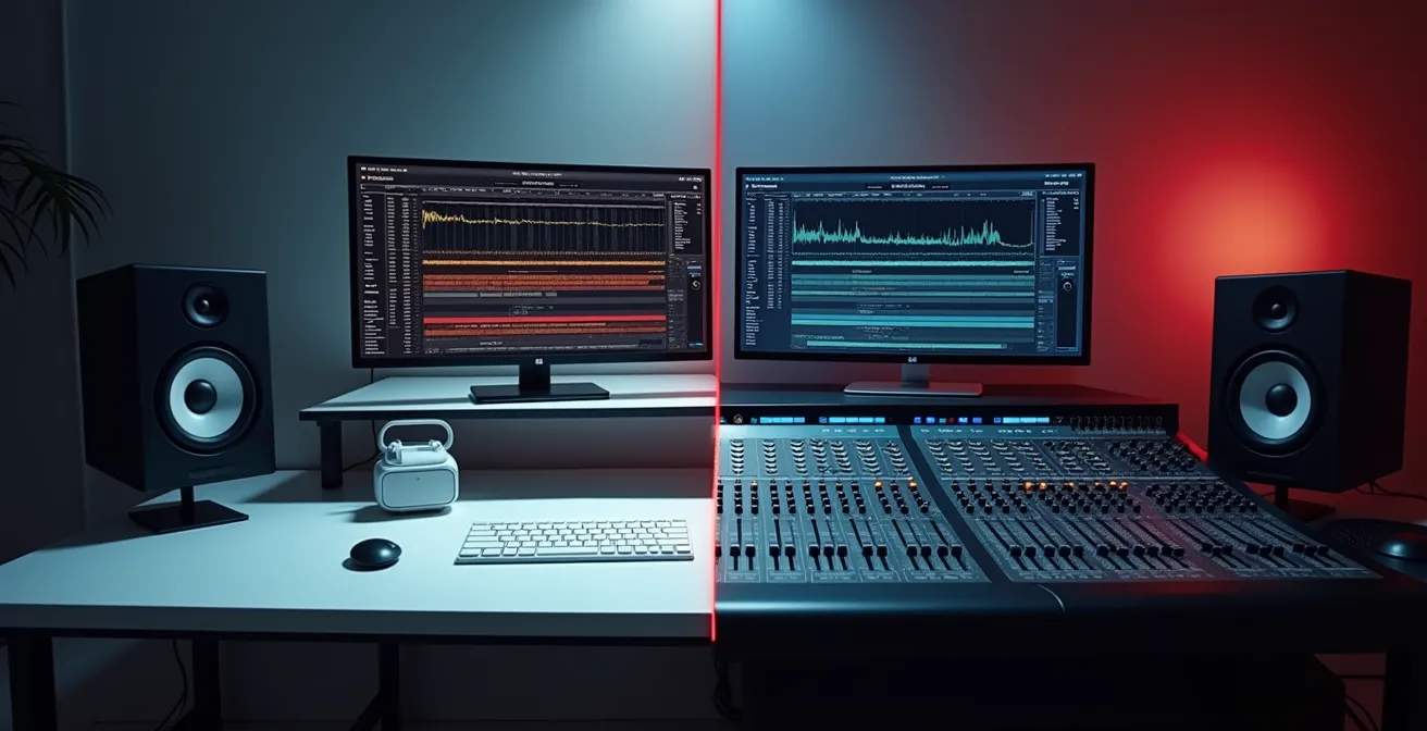 Symbolic representation of two different digital audio workstation approaches