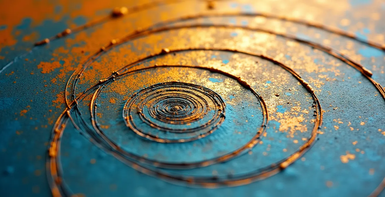 Macro close-up of geometric patterns demonstrating golden ratio proportions in abstract artwork